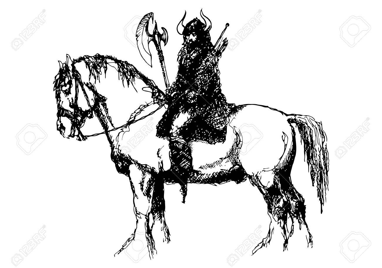 1300x912 Horse And Viking Ink Drawing I Did Years Ago Stock Photo, Picture