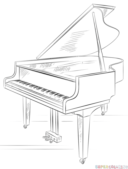 437x575 How To Draw A Grand Piano Step By Step. Drawing Tutorials For Kids