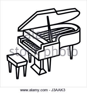 300x320 Black Grand Piano Icon Vector With Shadow. Realistic Keyboard