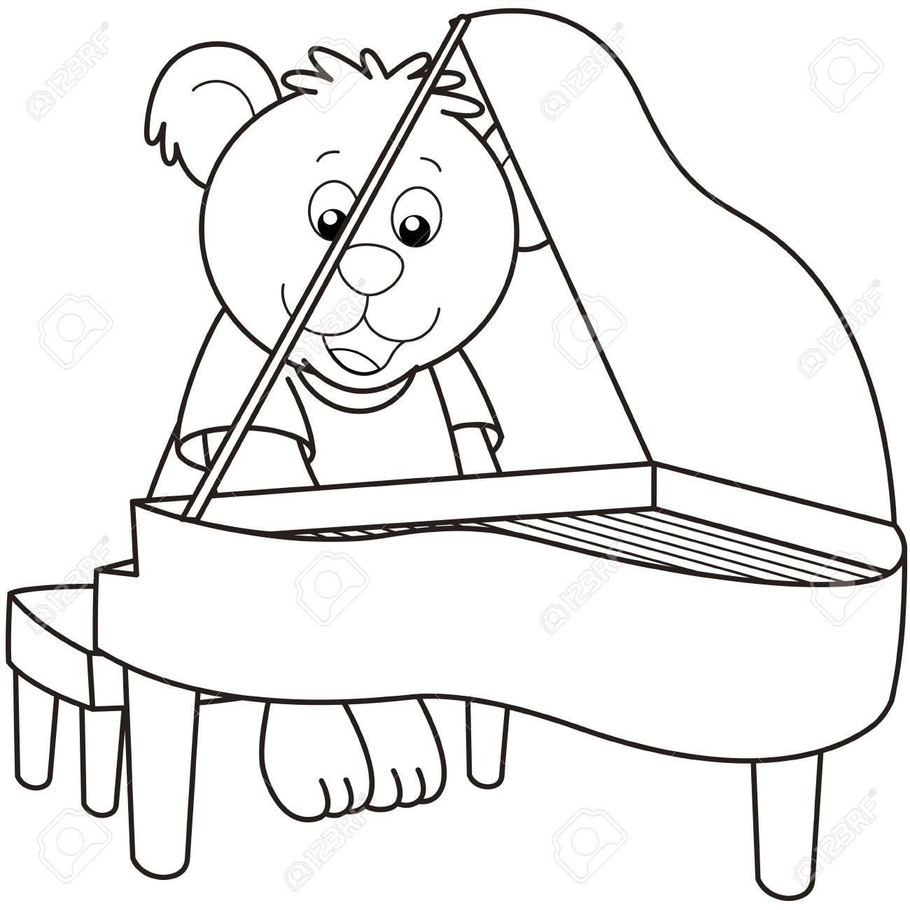 1300x1300 Cartoon Bear Playing A Piano.black And White Royalty Free Cliparts