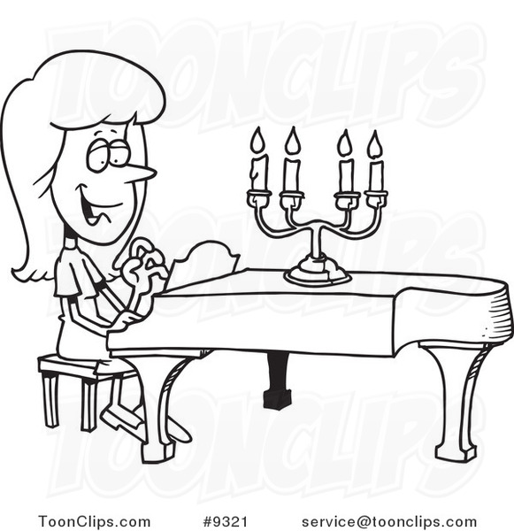 581x600 Cartoon Black And White Line Drawing Of A Lady Playing A Piano
