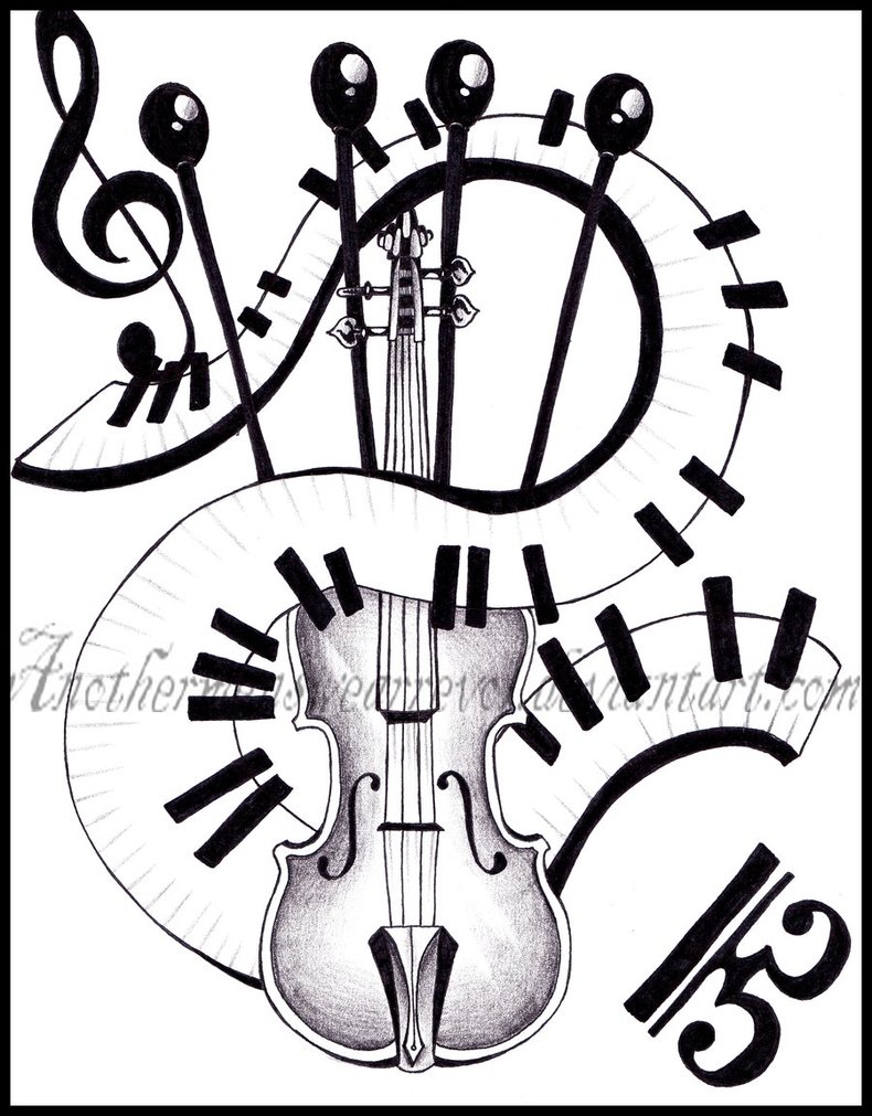 790x1011 Guitar And Piano Keys Tattoo Design