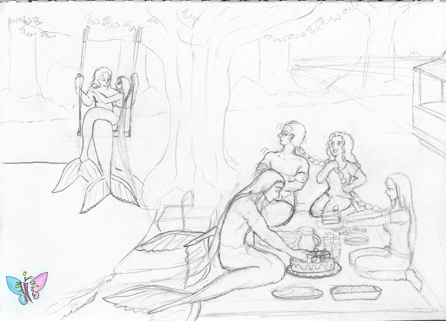 900x648 Pencil Sketch Mermen Picnic By Seawaterwitch