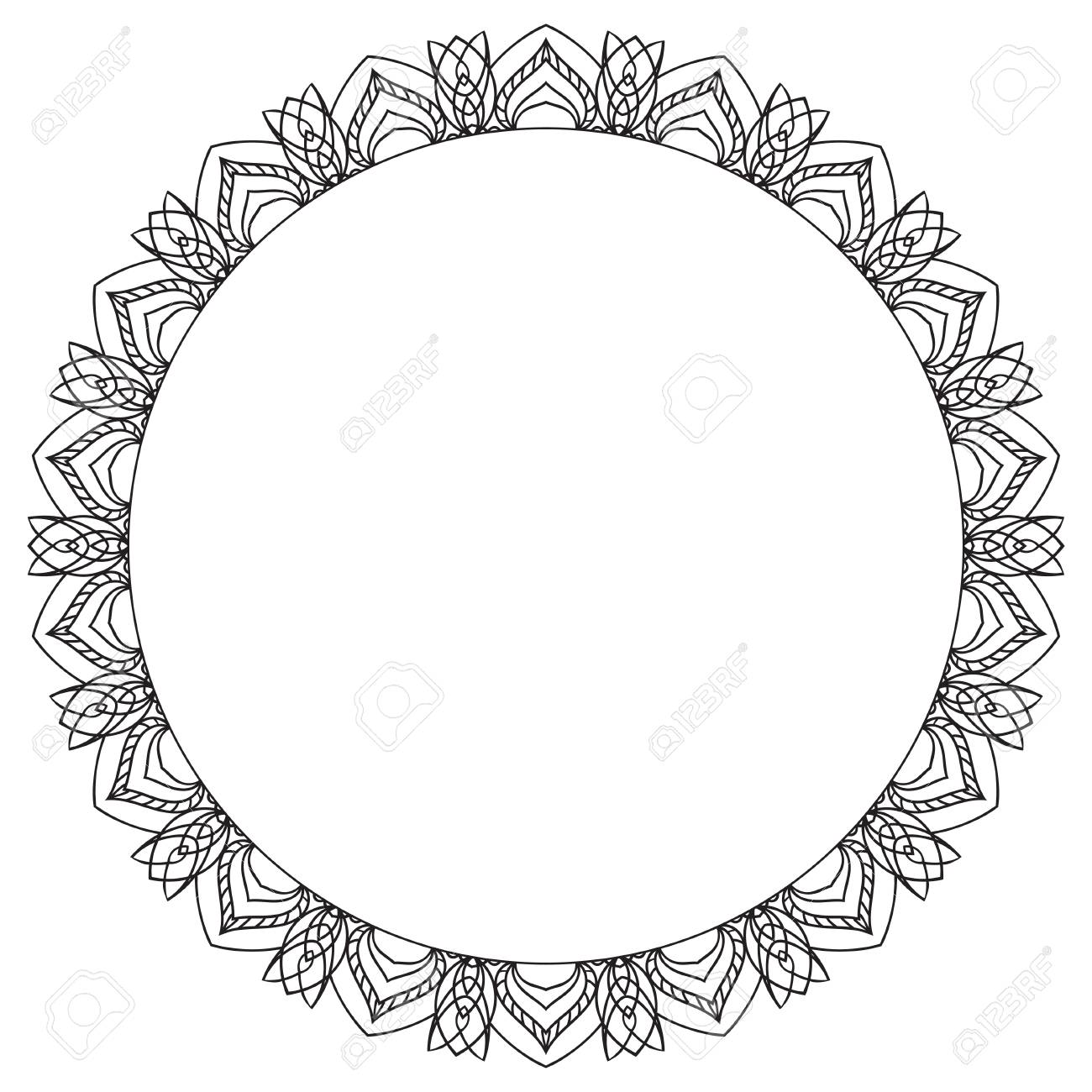 1300x1300 Hand Drawing Zentangle Frame. Black And White. Flower Mandala