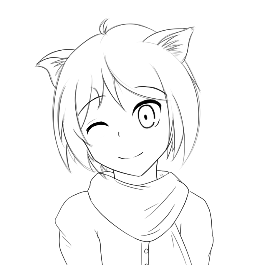 900x900 Anime Cat Girl Drawing Drawn Anime Cat