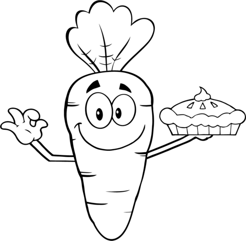 480x470 Smiling Cartoon Carrot Holding Up A Pie Coloring Page Free