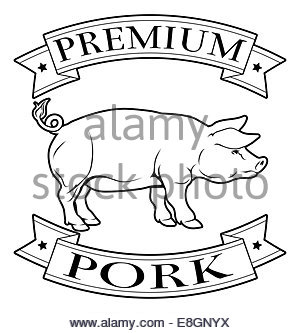 300x333 Premium Pork Menu Icon Of A Pig And Banners In A Stamp Style Stock