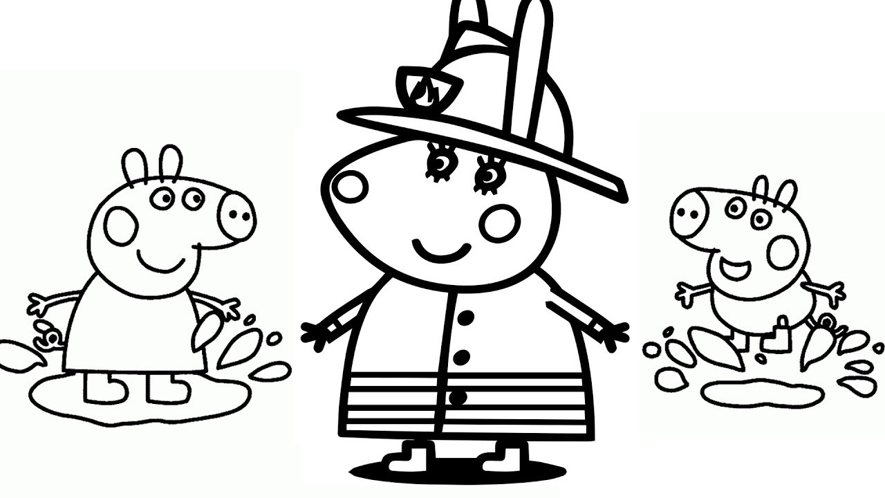 1280x720 How To Draw Peppa Pig Amp Miss Rabbit Fireman Coloring Pages Kids