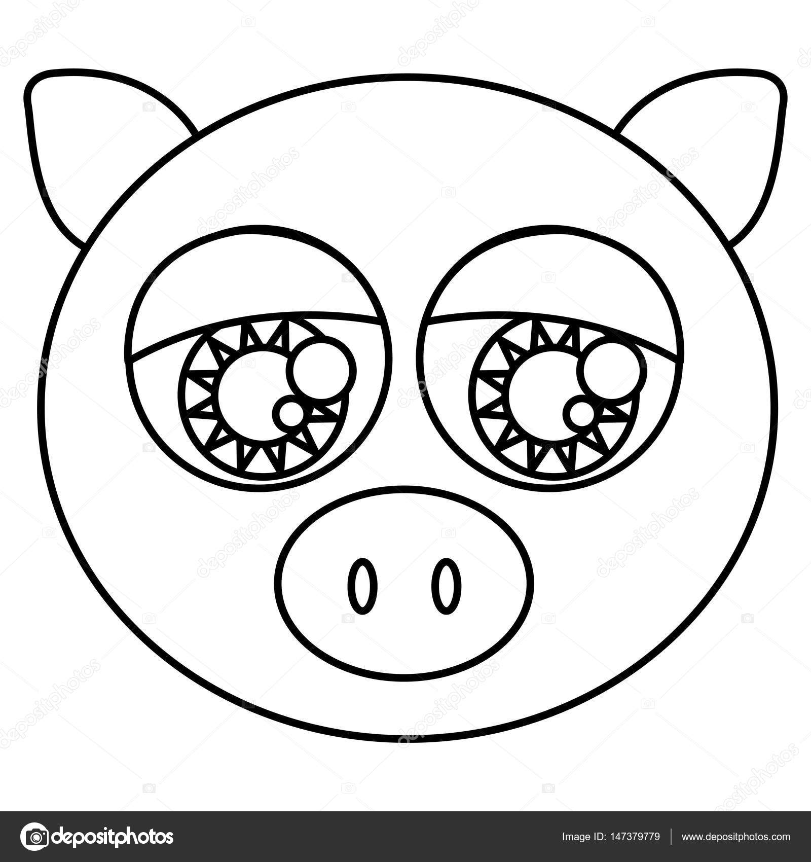 1600x1700 Sketch Silhouette Face Cute Pig Animal With Big Eyes Stock