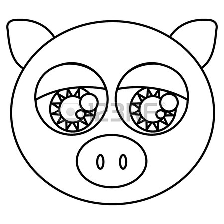 450x450 Blurred Sketch Silhouette Face Cute Pig Animal Vector Illustration