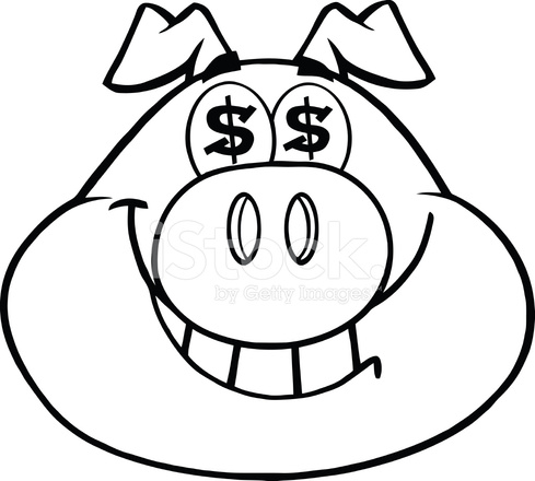 489x440 Black And White Smiling Pig Head With Dollar Sign Eyes Stock