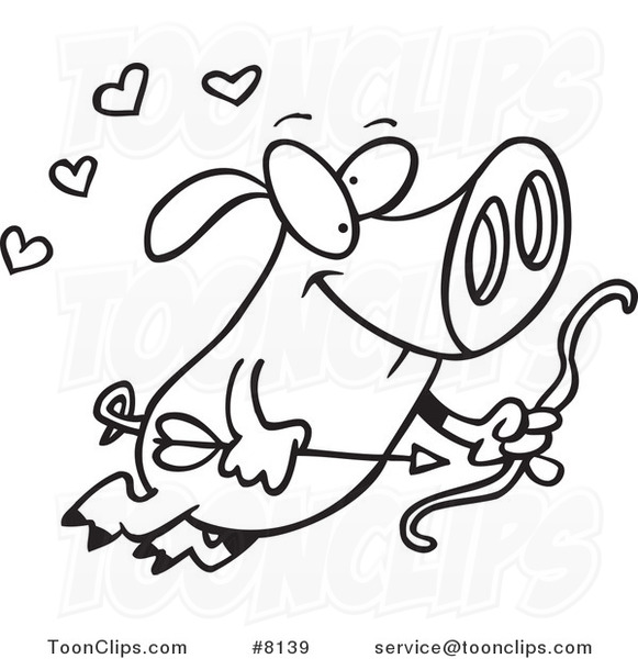 581x600 Cartoon Black And White Line Drawing Of A Flying Cupid Pig