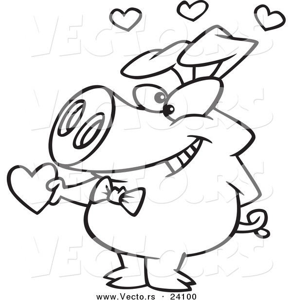 600x620 Vector Of A Cartoon Valentine Pig Giving A Heart