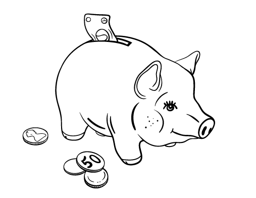 507x392 Printable Piggy Bank Coloring Page. Free Pdf Download