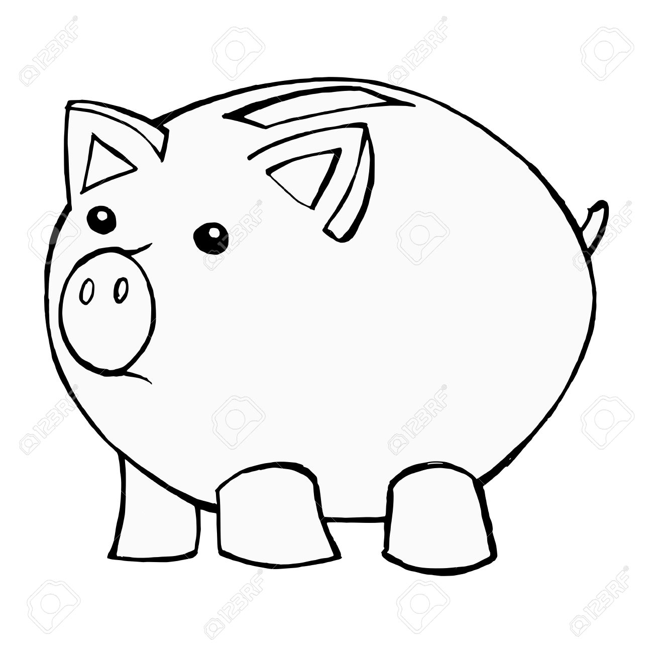 1300x1300 Hand Drawn, Cartoon, Illustration Of Piggy Bank Royalty Free