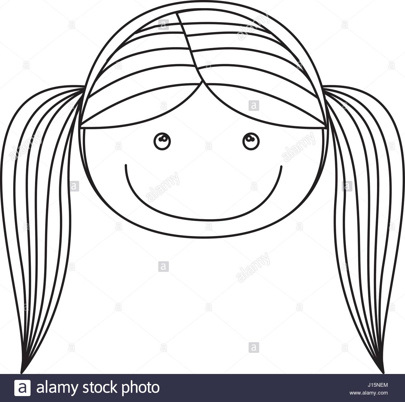 1300x1291 Silhouette Front Face Girl With Pigtails Stock Vector Art