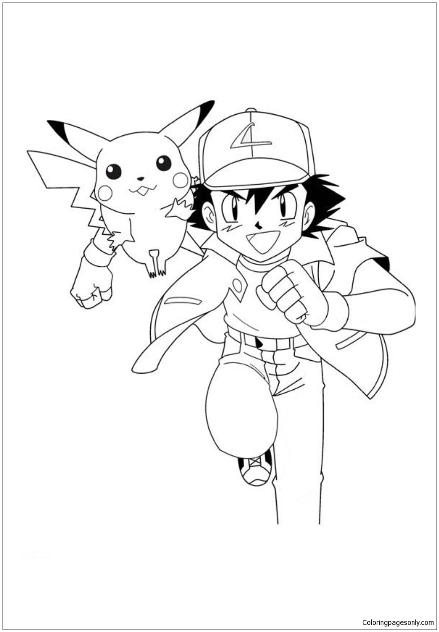 876x1260 Pikachu With Ash Coloring Page