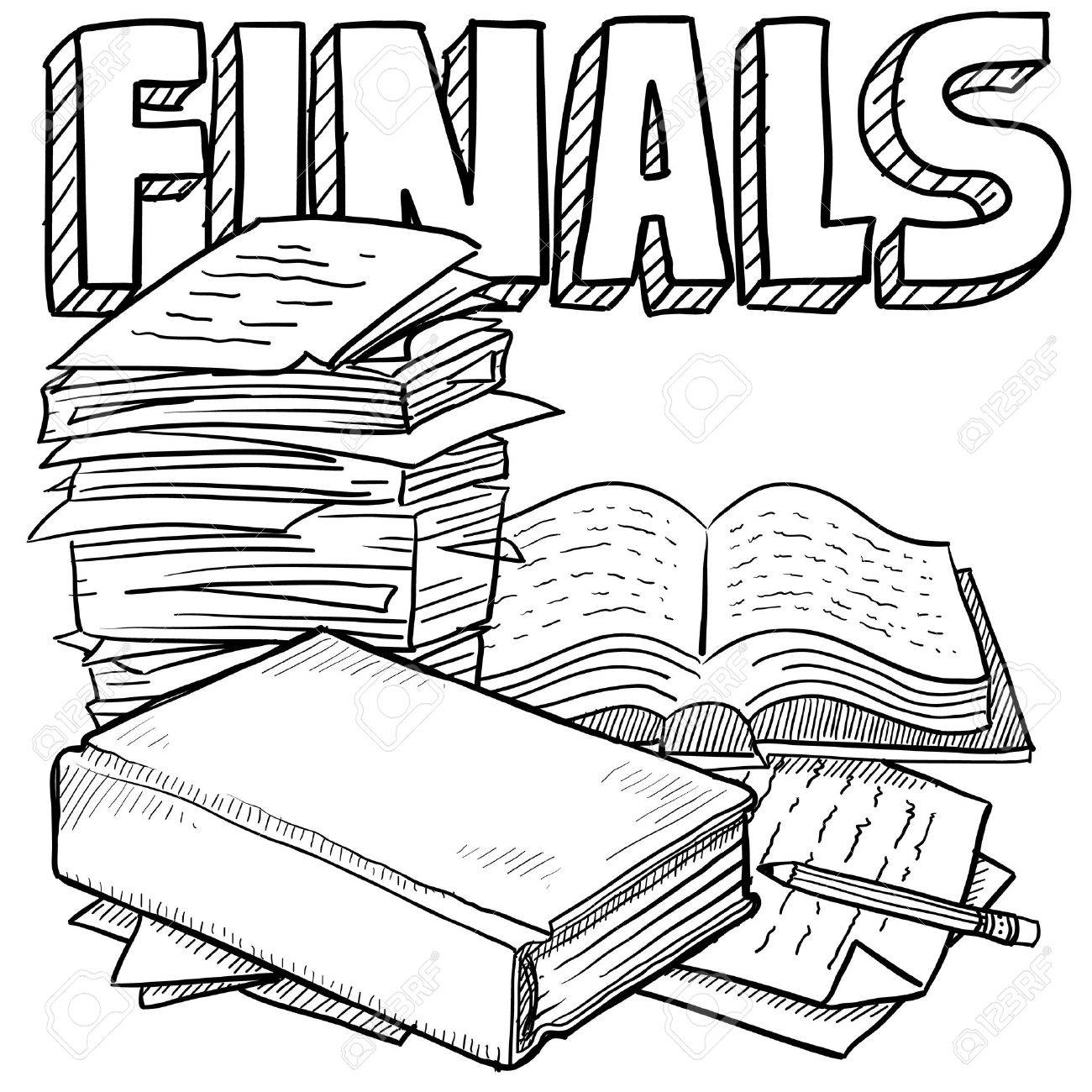 1300x1300 Doodle Style Final Exams. Includes Title Text, Pile Of Papers
