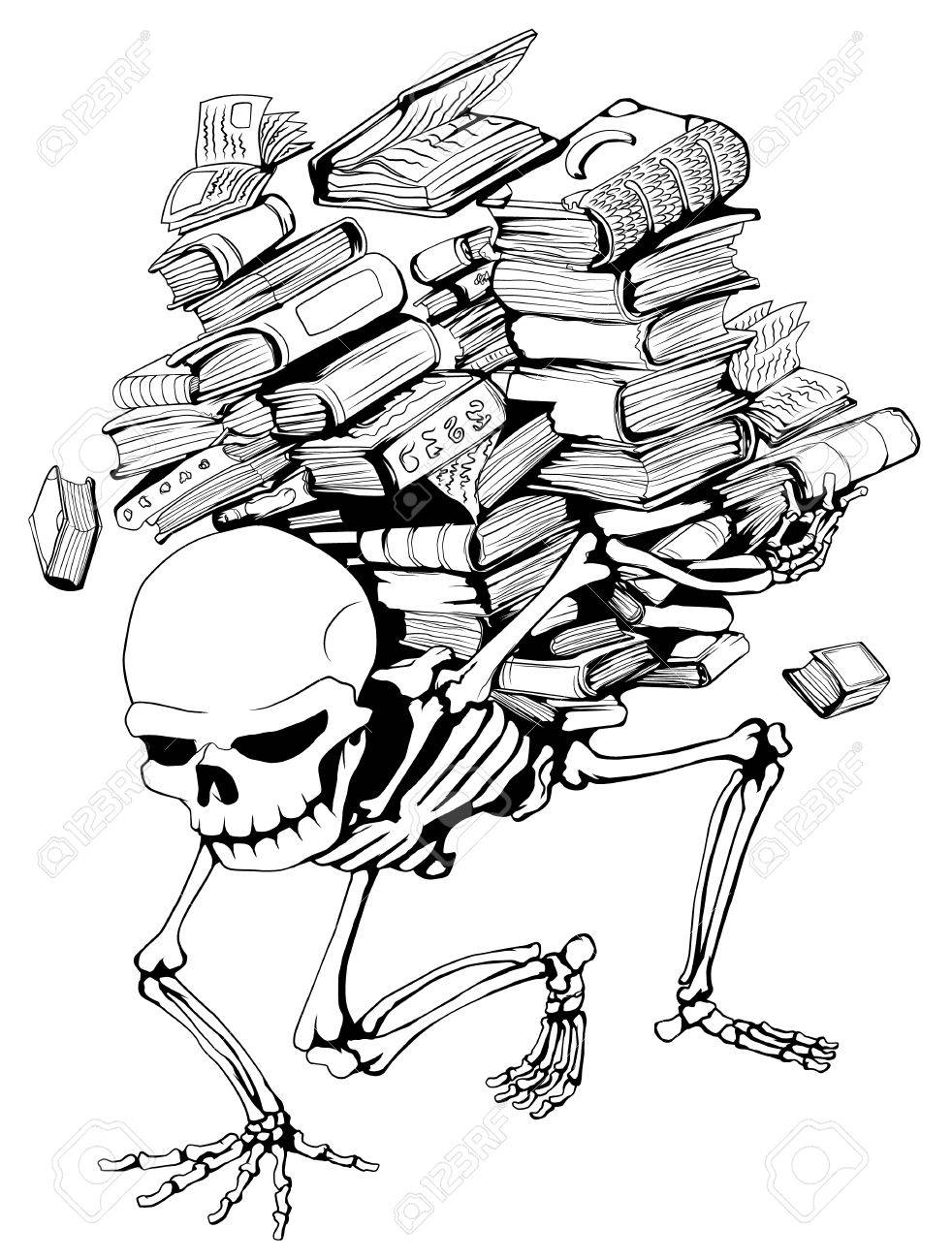 982x1300 Skeleton Holding Pile Of Books Royalty Free Cliparts, Vectors,