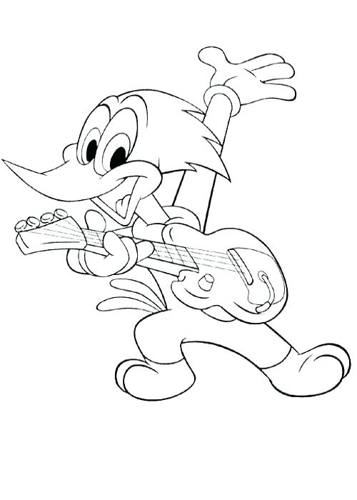 500x700 Woodpecker Coloring Page Woody Woodpecker Happy Playing Guitar