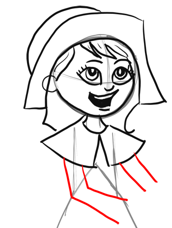 350x463 How To Draw Cartoon Pilgrim Girl For Thanksgiving Step By Step