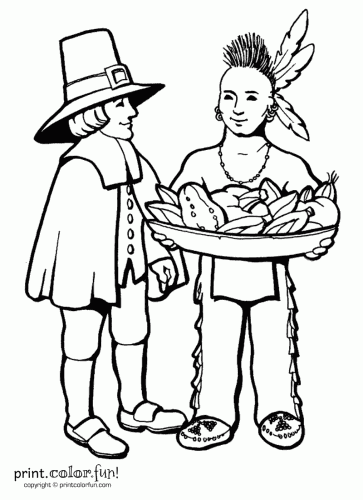 363x500 Thanksgiving Pilgrims Coloring Page