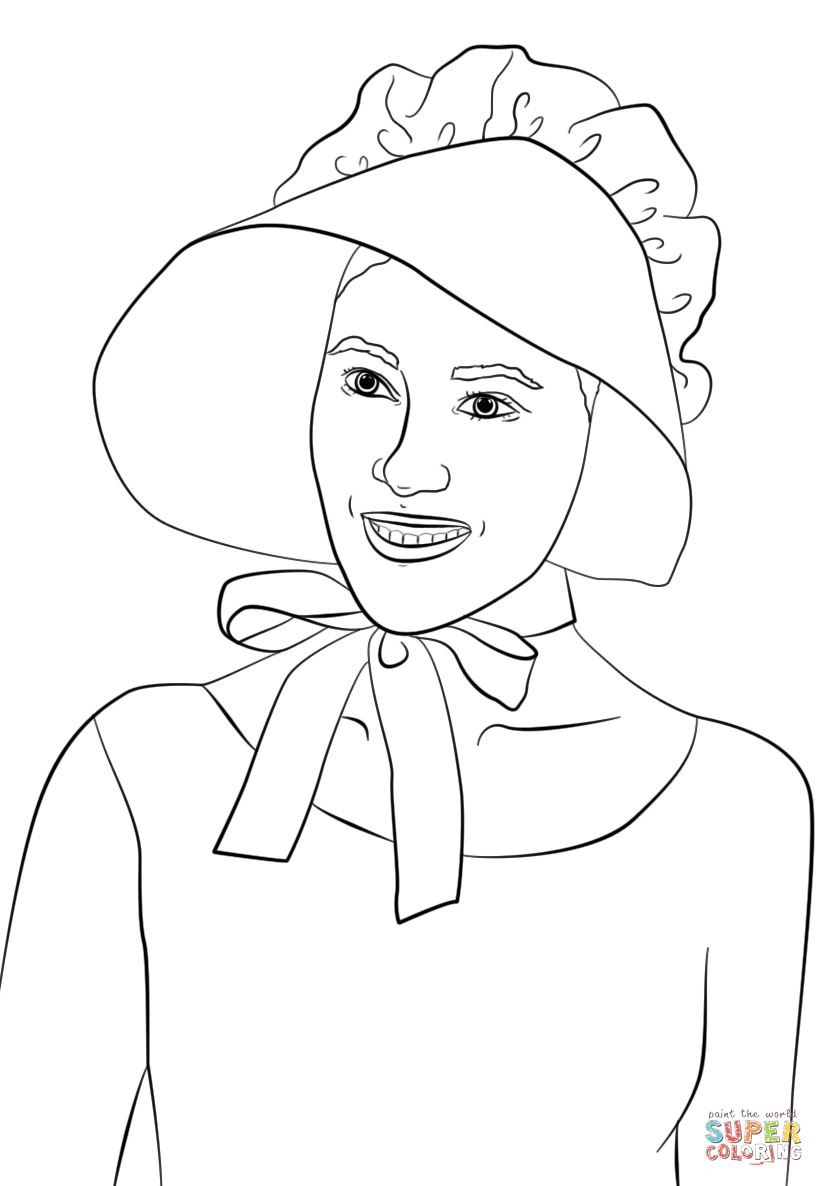 824x1186 Girl Wearing Pilgrim Bonnet Coloring Page Free Printable