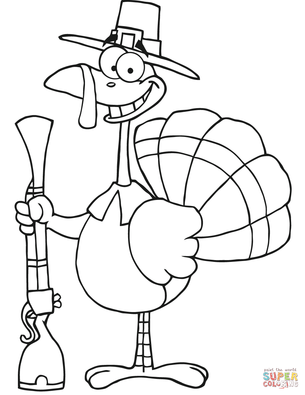 1005x1300 Happy Turkey With Pilgrim Hat And Musket Coloring Page Free