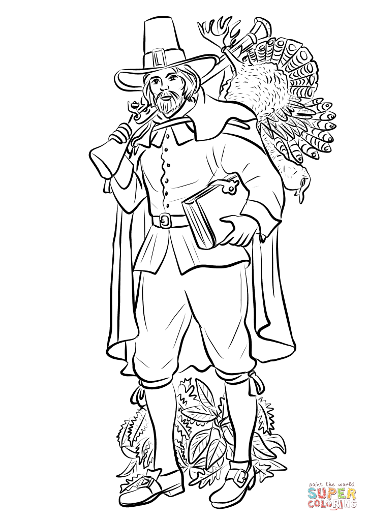 724x1025 Pilgrim With Musket And Turkey Coloring Page Free Printable