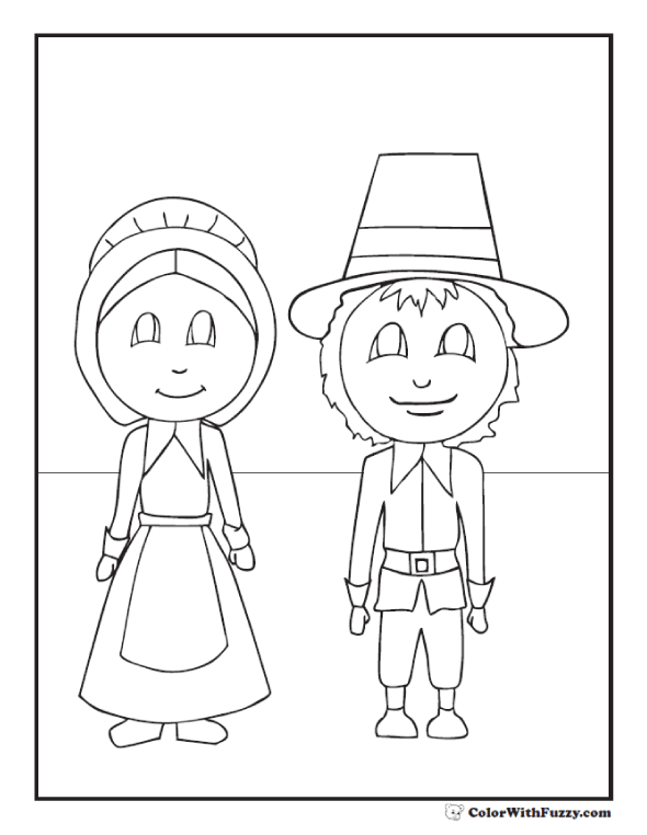 590x762 Thanksgiving Coloring Pages Pilgrims Lady And Gent