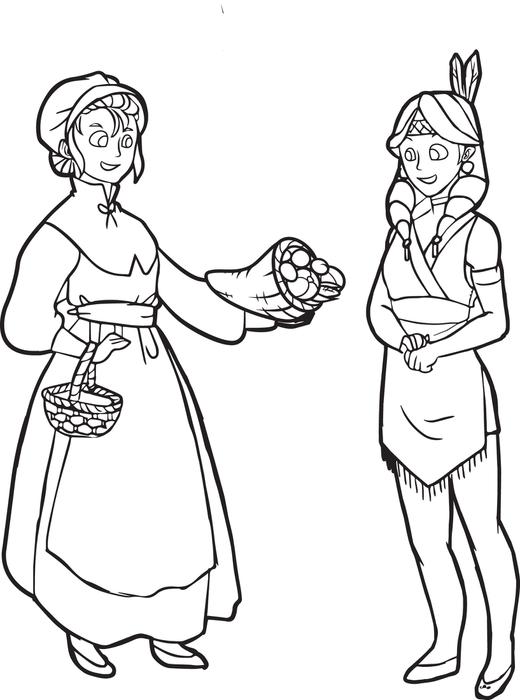 520x700 Free Printable Pilgrim And Indian Coloring Page For Kids