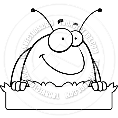 460x460 Cartoon Pill Bug Grass Sign (Black And White Line Art) By Cory