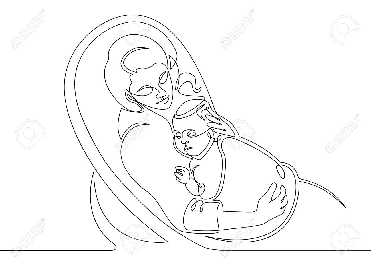 1300x928 Logo With Mother Holding Her Baby. Continuous Line Drawing Vector