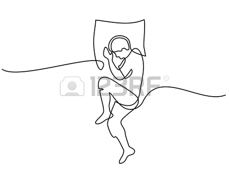 450x338 Continuous Line Drawing. Man In Sleeping Pose On Pillow. Vector