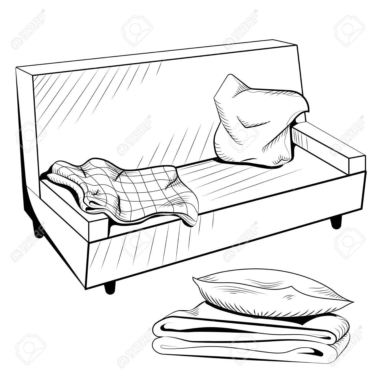 1300x1300 Vector Black And White Sofa With A Warm Blanket And Pillows