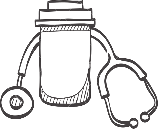 550x449 Sketch Icon Of A Pills Bottle And Stethoscope