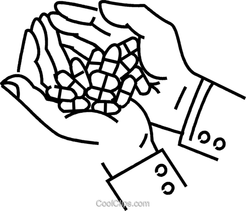 480x412 Hand Full Of Pills Royalty Free Vector Clip Art Illustration