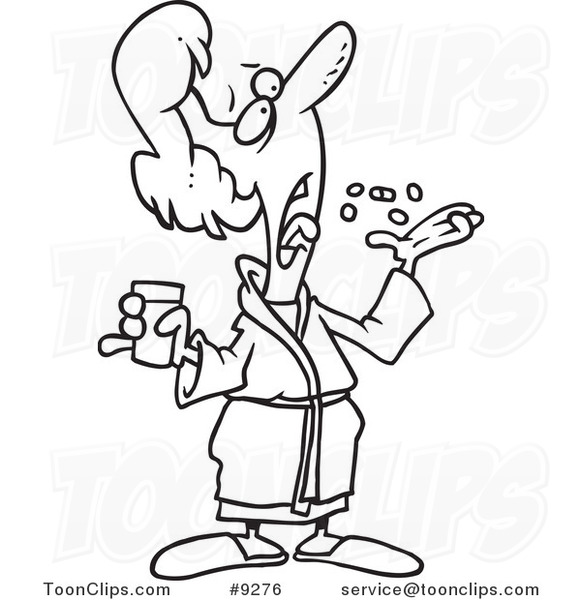 581x600 Cartoon Black And White Line Drawing Of A Sick Lady Popping Pills