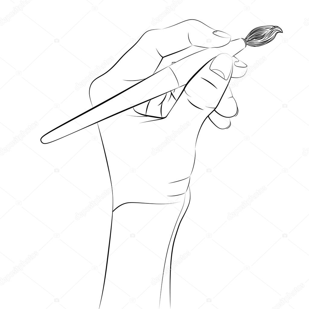 1024x1024 Isolated Human Hand Holding Brush Sketch Vector Stock Vector