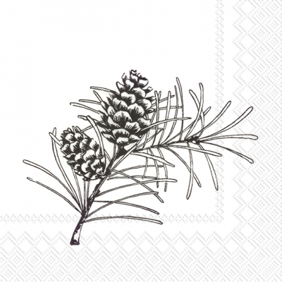 400x400 Cocktail Napkins Pine Branches White Black