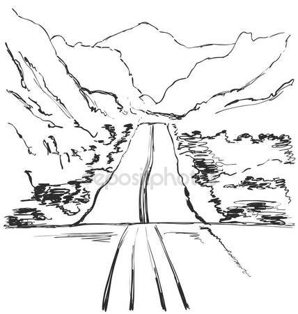 428x450 Hand Drawn Mountains Sketch Background With Pine Forest