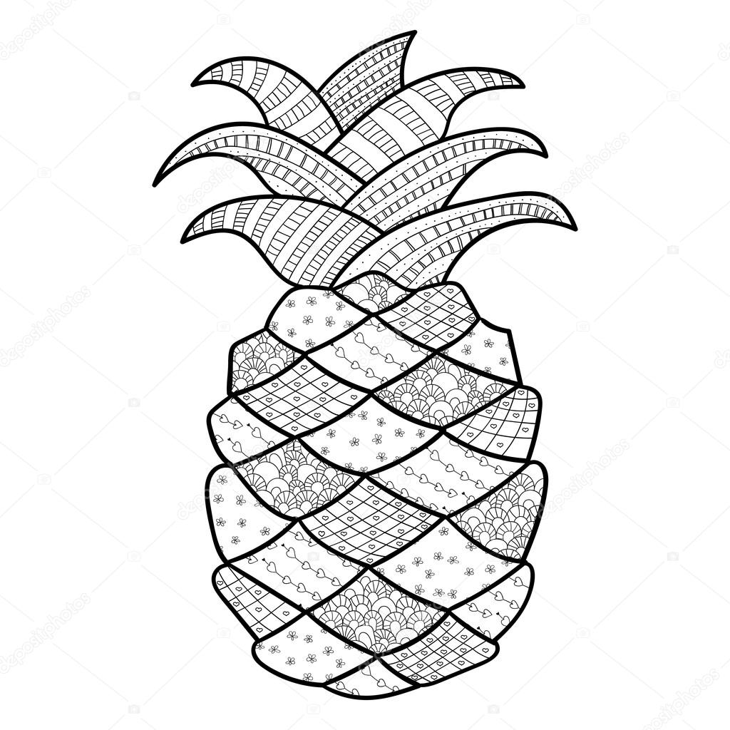 1024x1024 Pineapple Adult Coloring Page. Stock Vector Ukiartdesign