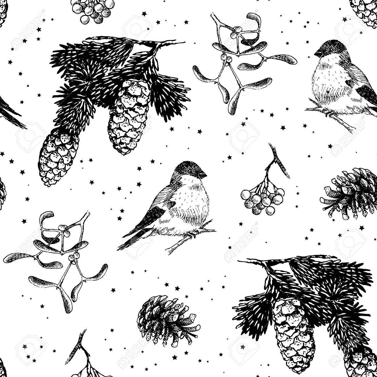 1300x1300 Christmas Pattern Seamless, Hand Drawing Sketch Illustration