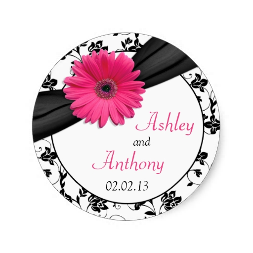 512x512 Pink Daisy Black White Floral Wedding Stickers Wedding Stickers