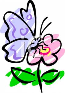 212x300 Art Image A Blue Butterfly On A Pink Flower