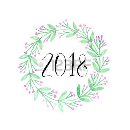450x450 Happy New Year 2018 On Watercolor Hand Painting Flowers Wreath