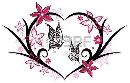 450x286 Heart With Butterflies And Flowers, Pink Photo Tattoos