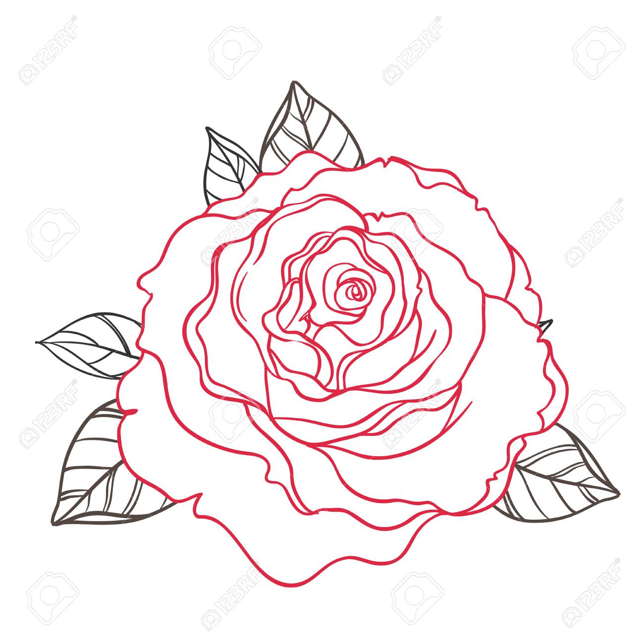 1300x1300 Black And White Tattoo Style Roses With Leaves Isolated On White