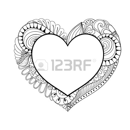 450x450 Floral Doodle Pink Heart Frame In Zentangle Style For Adult
