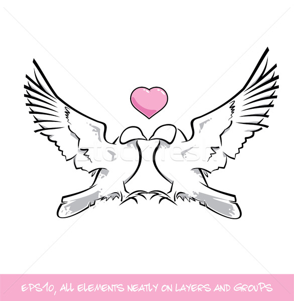 585x600 Love Birds Pink Heart Vector Illustration George Nazlis